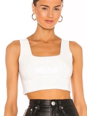 Commando White Faux Leather Square-Neck Crop Tank